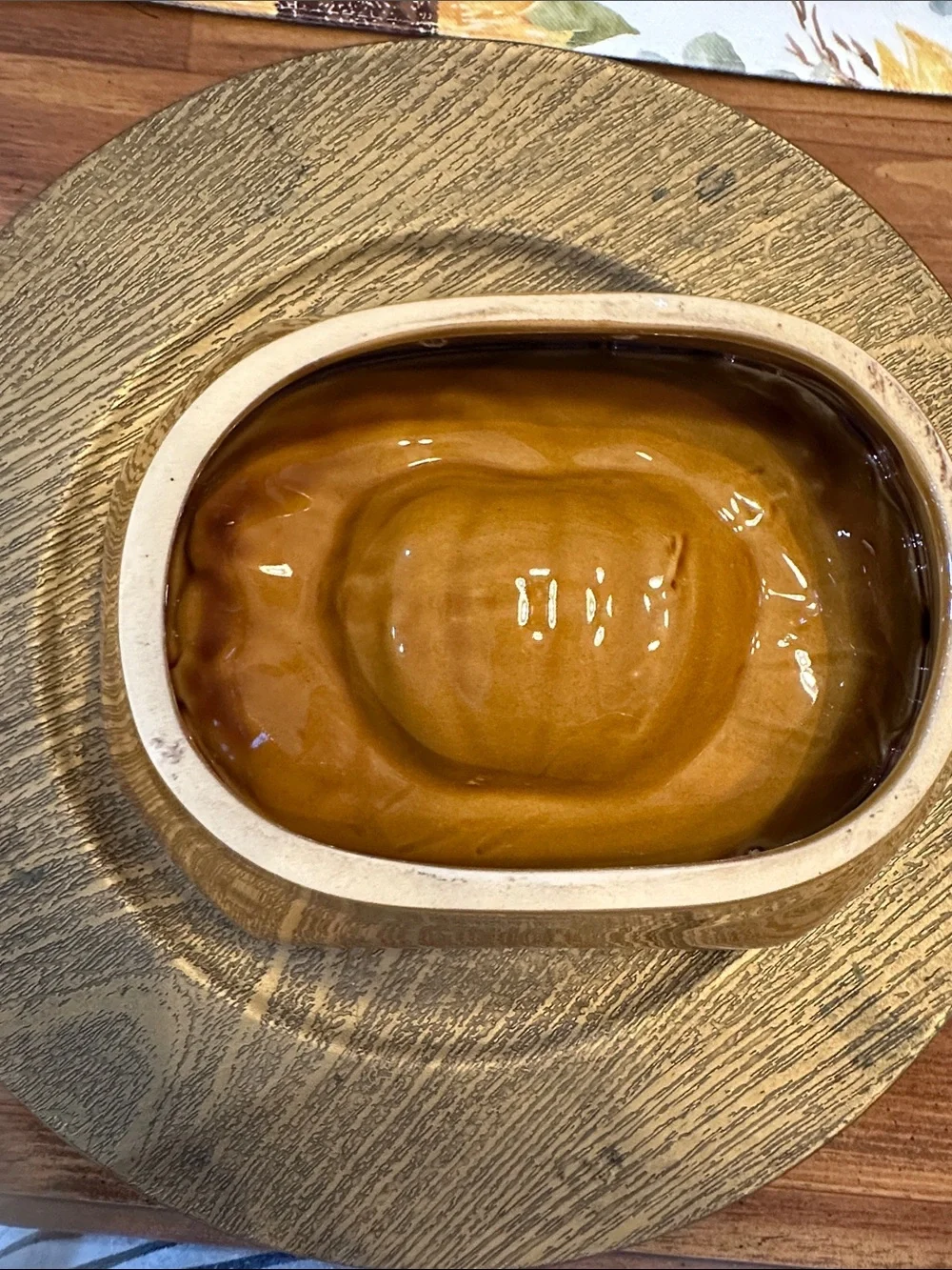 Crate and Barrel Stoneware Pumpkin bread, cake,  jello Dish - Amber Brown